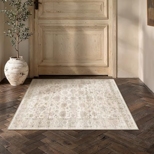 Beige Entryway Area Rug 2x3 Distressed Vintage Farmhouse Style - color: Vintage Beige, size: 2' x 3' (Rectangular)
