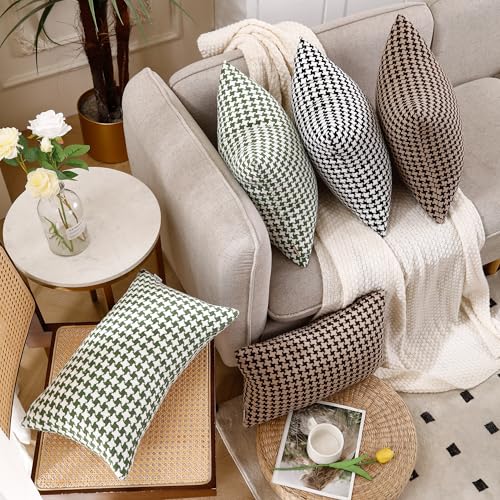 Chenille Houndstooth Pillow Covers 12x20, Set of 2, Green and White - size: 20" x 12" (Pack of 2)