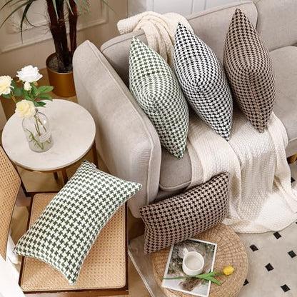 Chenille Houndstooth Pillow Covers 12x20, Set of 2, Green and White - size: 20" x 12" (Pack of 2)