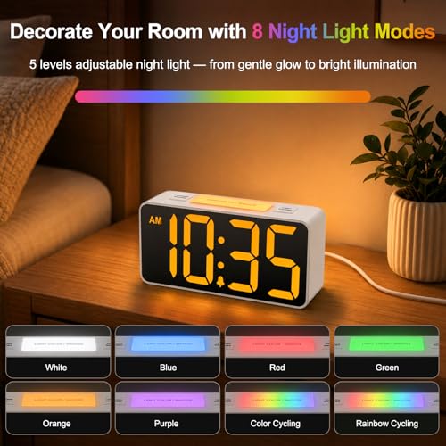 DreamSky Small Digital Alarm Clock with Night Light for Kids Bedroom - color: Pure White Case Rgb Digits