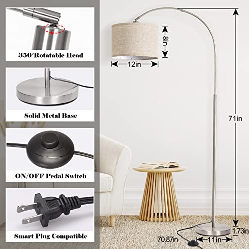 Silver Floor Lamp, Arc Floor Lamp with Adjustable Head and Pedal Switch - color: Silver