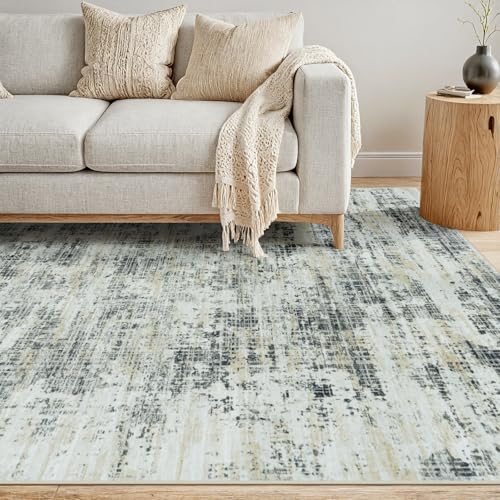 5x7 Washable Area Rug for Living Room Bedroom: Non-Slip Modern Black Gray - color: Black Gray/Gold, size: 5' x 7' (Rectangular)