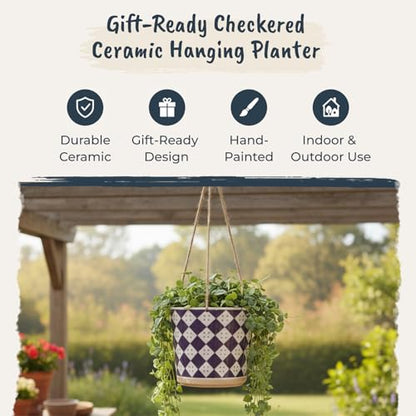 Blue Sky Ceramic Hanging Check 5'' Flower Pot
