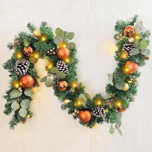 WANNA-CUL Pre-Lit 6ft Copper Gold Christmas Garland with 30 LED Lights - color: 07-copper Gold