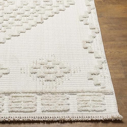 Hauteloom Thackeray Farmhouse Living Room Bedroom Modern Moroccan Medallion Runner Rug - Soft Shaggy High Low Carpet - High Pile - Bohemian, Boho - White, Beige, Cream - 2'7" x 7'3" - color: Cream / Rosales, size: 2'8" x 7'3" (Runner)