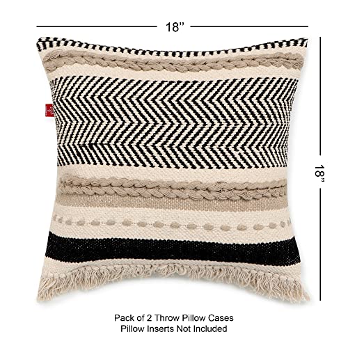 · REDEARTH · Boho Textured Handwoven Throw Pillow Cases Chevron Maze Black - color: Chevron Maze Black, size: 18" x 18" (Pack of 2)