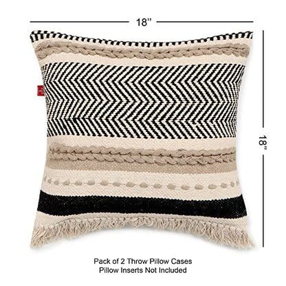 · REDEARTH · Boho Textured Handwoven Throw Pillow Cases Chevron Maze Black - color: Chevron Maze Black, size: 18" x 18" (Pack of 2)