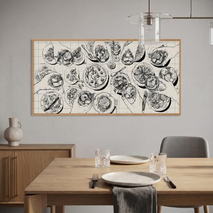 DRACIT Black White Dinner Party Sketch Framed Canvas Wall Art Set-40" x20" - color: Sketch Food and Drink Wall Art, size: 40"L x 20"W