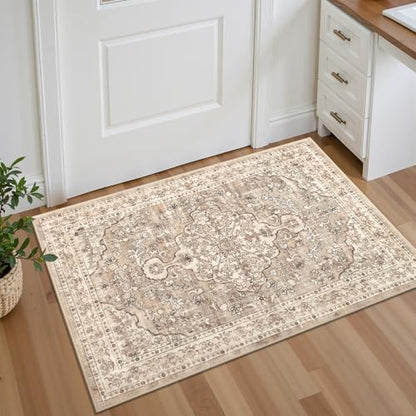 Pauwer Area Rug 2x3, Small Non Slip Washable Entryway Rugs, Beige Brown - color: Beige Brown, size: 2' x 3' (Rectangular)