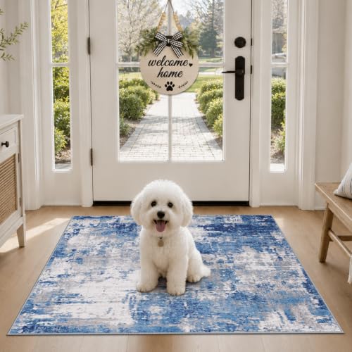 RELEANY Washable 2'x3' Abstract Area Rug for Living Room Blue Gray - color: Blue/Gray, size: 2' x 3' (Rectangular)