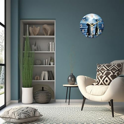 XNM Round Animal Operated Battery Wall Clock Modern 14 Inch - color: Blue, size: 14 Inch