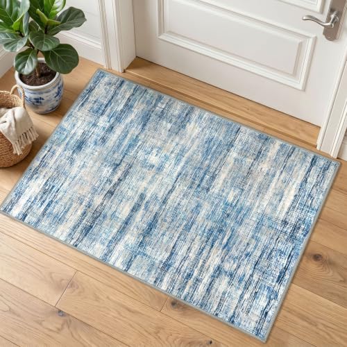 KOZYFLY Abstract Entryway Rug 2x3 Washable Door Mat Indoor Blue Beige - color: Blue Beige, size: 2' x 3' (Rectangular)