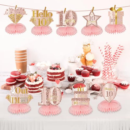 Turypaty Happy 10th Birthday Honeycomb Table Centerpieces Decorations Girls - style: Pink Rose Gold 10th