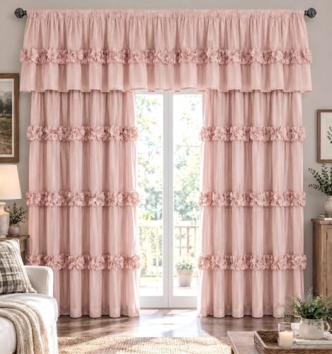 HIG 2 Pack Peach Ruffle Handcrafted Window Valances, 52"x18" - color: Peach, size: 52"W x 18"L (Pack of 2)