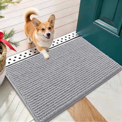 OLANLY Dog Door Mat for Muddy Paws 24x16, Extra Absorbent Chenille Mud Mat - color: Light Grey, size: 24" X 16"