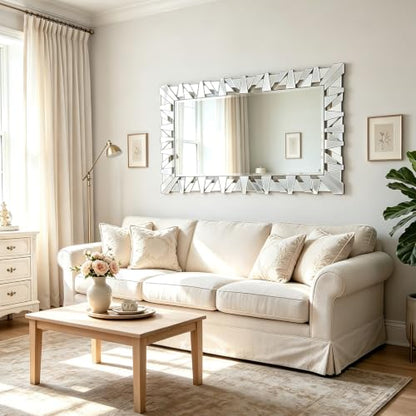 40" x 28" Large Wall Mirror with Glass Frame for Living Room - size: 40"L x 28"W