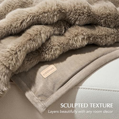 EverGrace Faux Rabbit Fur Bubble Throw Blanket, 60"x80", Greige - color: Greige, size: 60"x80"