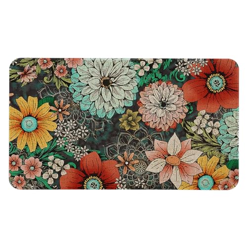 Boho Floral Kitchen Mats Non Slip Farmhouse Boho Flowers Kitchen Rugs Bohemia Home Decor Low-Profile Washable Floor Mat 30x17 Inch - color: Boho Kitchen Mat-04, size: 30x17 inch