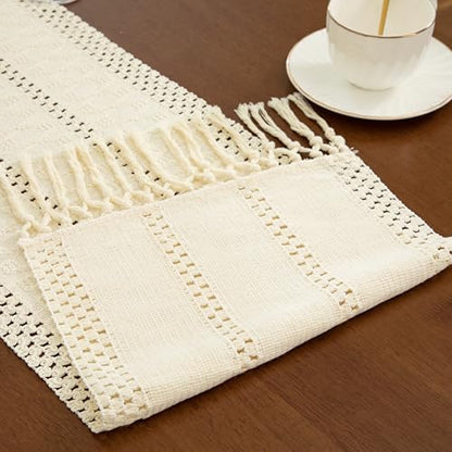 Boho Cream Table Runner, 12x36 Inches - color: Cream, size: 12" x 36"