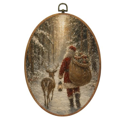 Mcehtle Winter Santa and Reindeer Christmas Wall Art Decor Framed 8.6x11.4 - color: 58