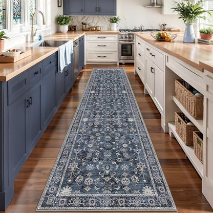Tangsoo 2.6x12 Washable Long Runner Rug for Hallway Non Slip - color: Distressed Blue Black, size: 2'6" X 12' (Runner)