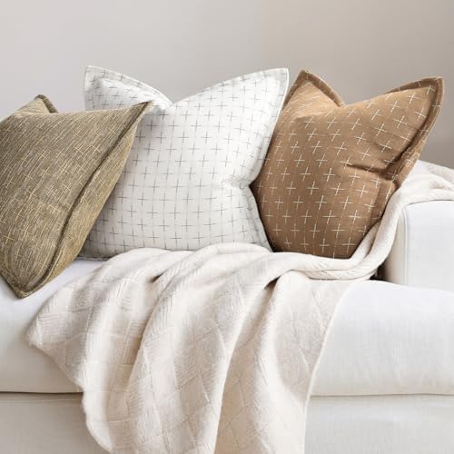 ZWJD Throw Pillow Covers 16x16 Set of 2 Soft Polyester Textured Pillow Covers with Stylish Flange Edge Cozy Farmhouse Throw Pillows for Couch Bed Sofa Living Room Camel - color: Camel, size: 16" x 16" (Pack of 2)