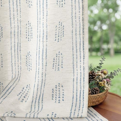 Blue Linen Boho Curtains 96 Inch Farmhouse Grommet Top 2 Panels - color: Boho | Blue, size: 52"W x 96"L (Pack of 2)
