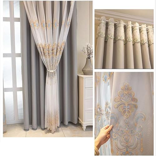 Amidoudou 1 Pair European Curtains with Valance Attached Double Layer Curtains for Living Room Bedroom (Grey,51x84 Inch) - color: Grey, size: 51"W x 84"L (Pack of 2)