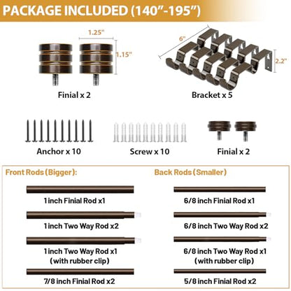 TONIAL 1 Inch Double Curtain Rods for Windows, 140 to 180 Inch Long, Bronze - color: Bronze, size: 140-180"