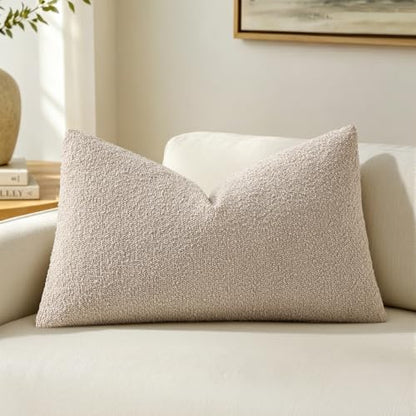 MIULEE Textured Boucle Lumbar Pillow Cover for Bed 12x20 Neutral - color: Neutral, size: 20" x 12" (Pack of 1)