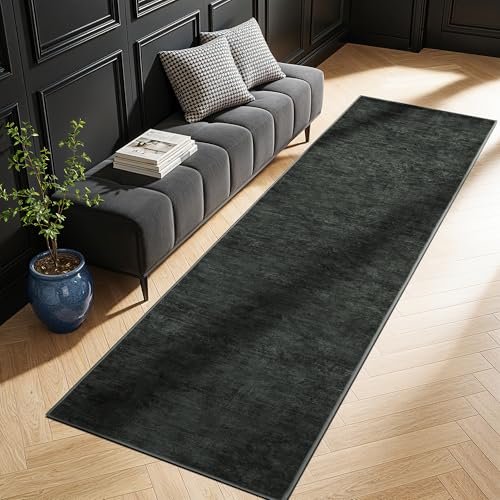 2.7x6 Washable Area Rug, Black Solid Area Rugs for Living Room & Bedroom - color: Black, size: 2'8" x 6' (Runner)