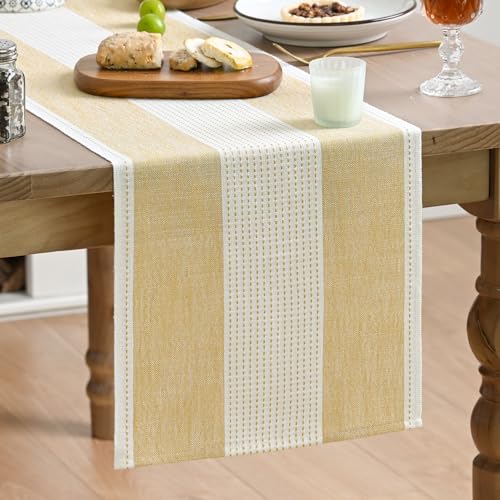 Artoid Mode Light Yellow Farmhouse Rustic Table Runner, Seasonal Macrame Fabric Kitchen Dining Holiday Wedding Table Decor for Home Party 13x48 Inch - color: Light Yellow, size: 13" x 48", Table Runner