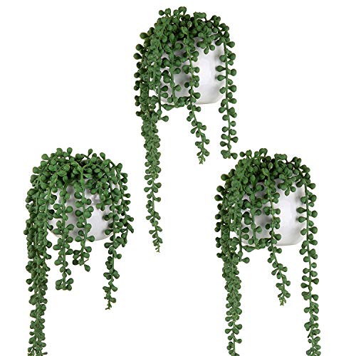 MyGift Faux String of Pearls Plant White Ceramic Wall Planter Set of 3