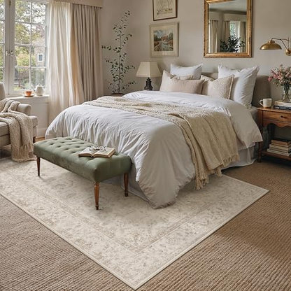 5x7 Beige Neutral Living Room Area Rug - color: Floral | Beige, size: 5' x 7' (Rectangular)