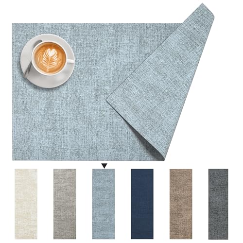DOLOPL Placemats Set of 8, Reversible Faux Leather Place Mats, Dusty Blue - color: Dusty Blue, size: Set of 8