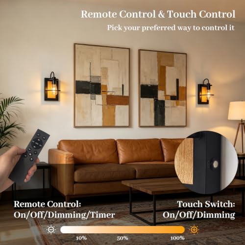 Farmhouse Wall Sconces Battery Operated Set Of 2, Rechargeable Wall Lights - color: Black Light Wood, size: 3 Color