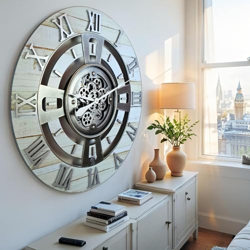 ImprovingLife The Gears Clock Real Moving Gear Wall Clock England Line (Desert Beige, 36 inches (90 cm)) - color: Desert Beige, size: 36 inches (90 cm)