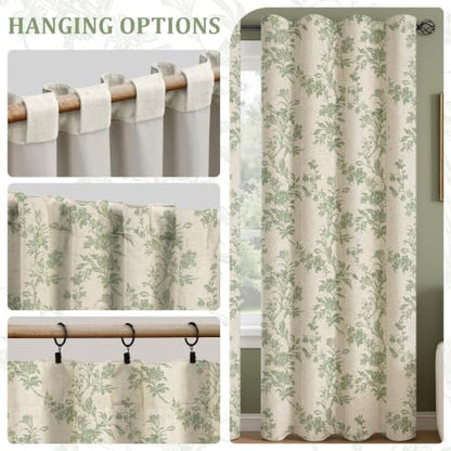 Sage Green Boho Floral 100% Blackout Curtains 84 Inch 2 Panels - color: Sage Green, size: 52"W x 84"L (Pack of 2)