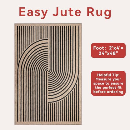 Tangsoo Easy Jute 2x4 Small Throw Rugs for Entryway,Washable Non-Slip Mat - color: Black, size: 2x4ft