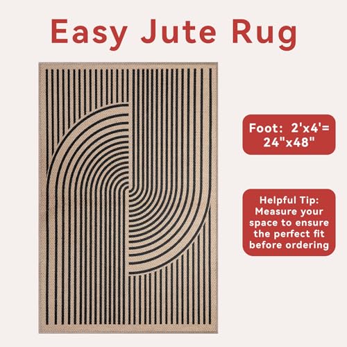 Tangsoo Easy Jute 2x4 Small Throw Rugs for Entryway,Washable Non-Slip Mat - color: Black, size: 2x4ft