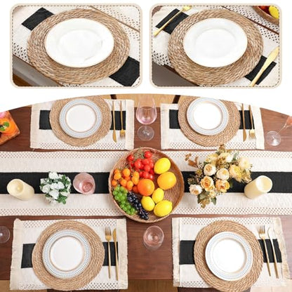 Boho Table Runner and Placemats Set, 6 Sets, Black A, 12x72 - color: Black a, size: 12x72"