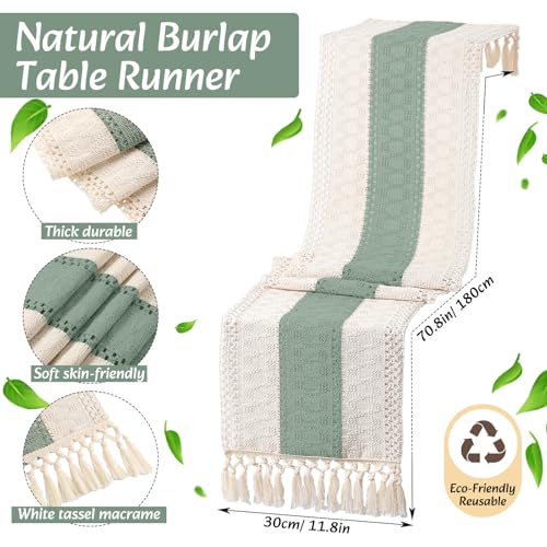 Boho Table Runner and Placemats Set, 4 Sets, Green, 12x72 - color: Green, size: 12x72"