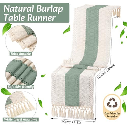 Boho Table Runner and Placemats Set, 6 Sets, Green, 12x72 - color: Green, size: 12x72"