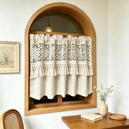 Boho Valances Crochet Tassel Kitchen Cafe Curtains 1PC W39 x L19 - size: 39"W x 19"L (Pack of 1)