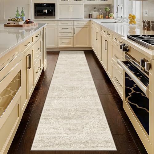 Washable Runner Rugs 3x10 Kitchen Runner Rug Non Slip Backing, Ultra-Thin Carpet Runners for Hallway 10 ft,Long Vintage Rug Runner for Entryway Living Room Bedroom Laundry Room - color: Beige/Brown, size: 3' x 10' (Runner)