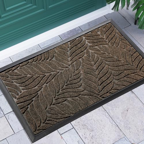 Yimobra Leaf Pattern Door Mat, 29.5 x 17 in, Brown - color: Brown, size: 29.5x17 in