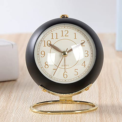 SHISEDECO Small Tableclocks Classic Non-Ticking Tabletop Alarm Clock, Black - color: Black Gold