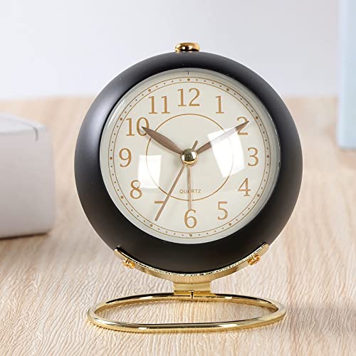 SHISEDECO Small Tableclocks Classic Non-Ticking Tabletop Alarm Clock, Black - color: Black Gold