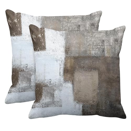 Britimes Throw Pillow Covers Set of 2, 18 x 18 Inch, Beige Grey Brown - color: Grey Brown, size: 18" x 18" (Pack of 2)