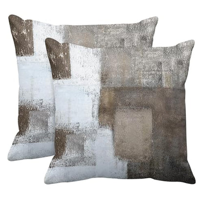 Britimes Throw Pillow Covers Set of 2, 18 x 18 Inch, Beige Grey Brown - color: Grey Brown, size: 18" x 18" (Pack of 2)